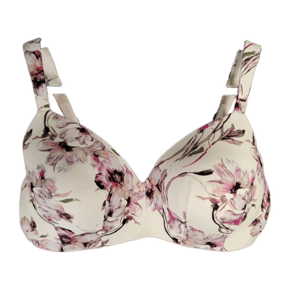 Cacique Lane Bryant Bra 40F Lightly Lined T-Shirt Wireless Floral Ivory Bow